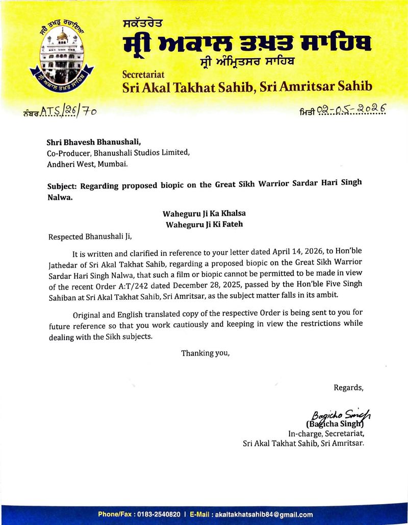 Akal Takht rejects film proposal from Bhanushali Studios on Hari Singh Nalwa